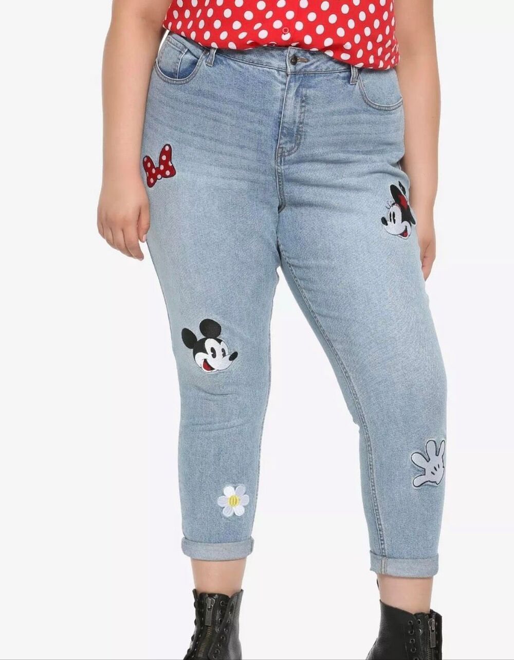 Her Universe Disney Minnie Mouse & Mickey Mouse Embroidered Mom Jeans Plus Size